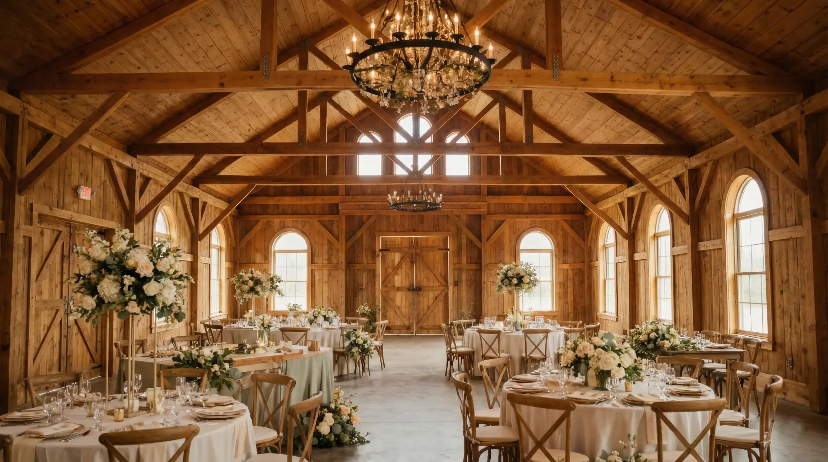 Rustic barn transformed with sage green wedding decor