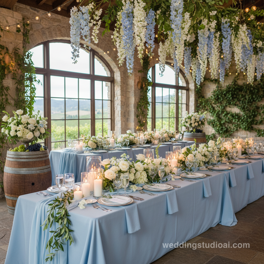 Baby Blue And White California Vineyard Wedding Ideas inspiration image