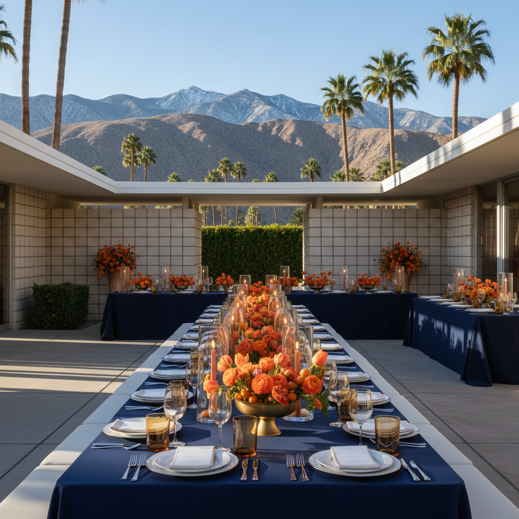 Navy and Blood Orange Palm Springs Desert Wedding Ideas inspiration image