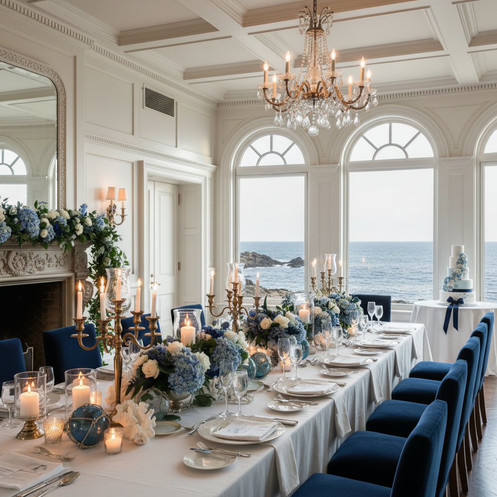 Navy Light Blue Newport Coastal Mansion Wedding Ideas inspiration image