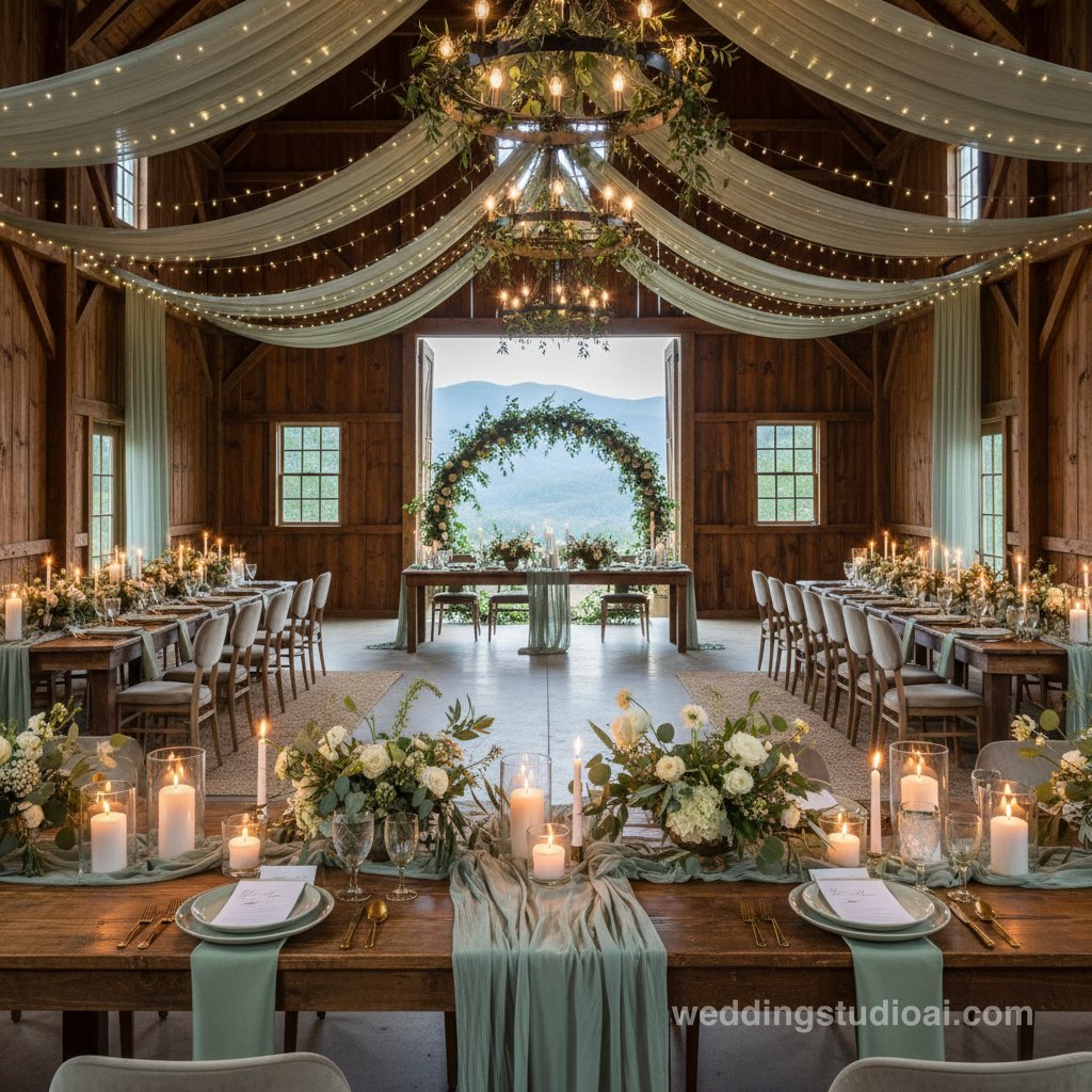 Sage Green North Carolina Mountain Barn Wedding Ideas inspiration image