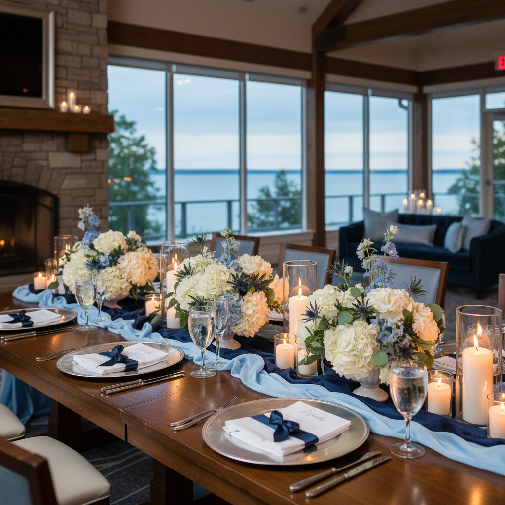 Navy Light Blue Michigan Lakeside Resort Wedding Ideas inspiration image