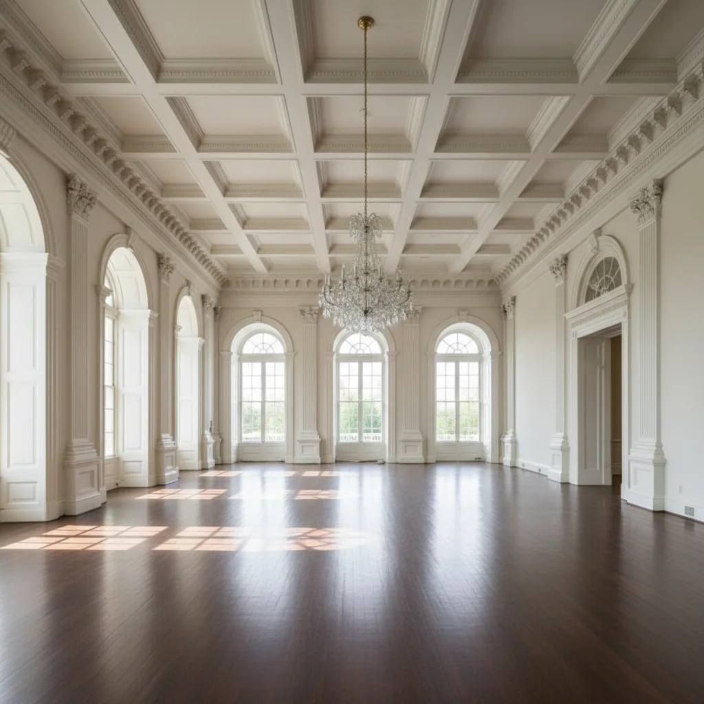 Wedding venue before AI transformation - empty sage green space